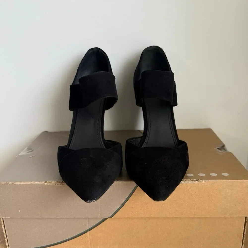 Tory Burch Saray Black Suede Pointed Toe Women Wedge Heel- SZ 10